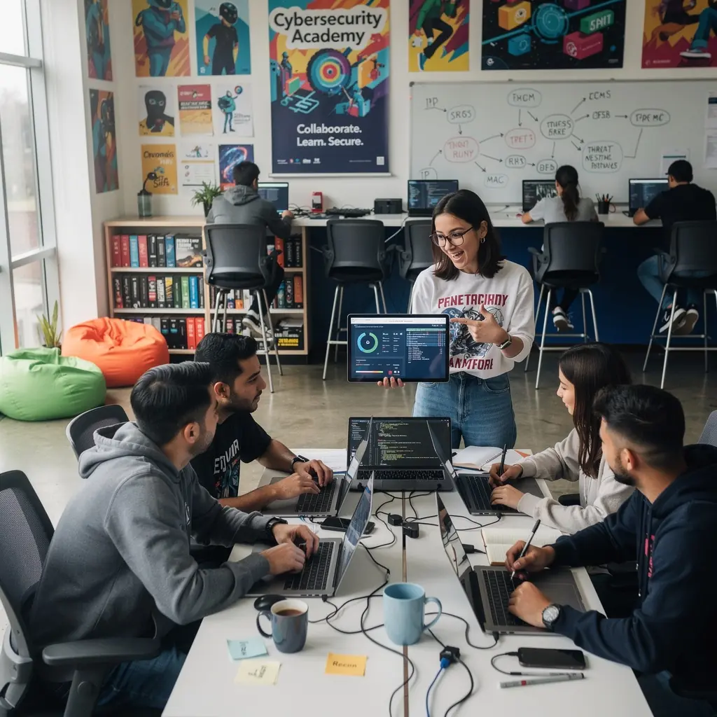 Grafik eines Hackers, der an einem Computer arbeitet und Sicherheitslücken analysiert.